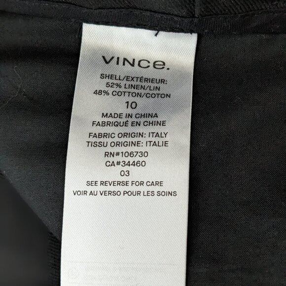VINCE High Rise Linen Blend Cropped Pants Black Rope Belt Women's Size 10 - Picture 11 of 13